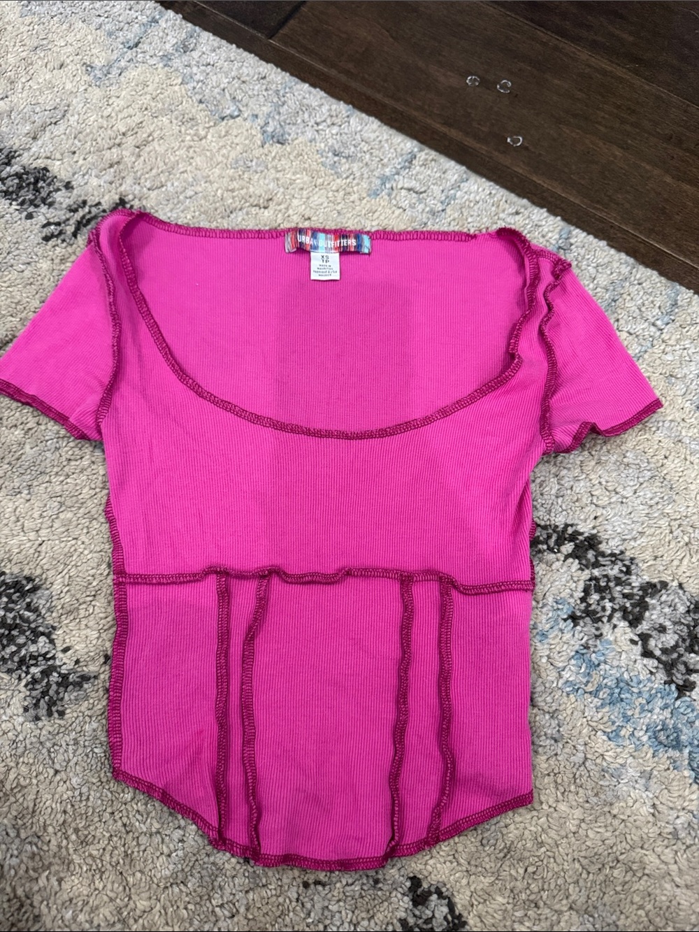 Urban Outfitters Bright Fuchsia Short Sleeve Seam-Trim Top